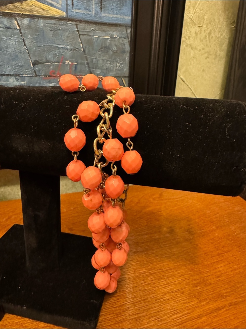 Coral Plastic Bead Statement Bracelet and Earrings Set - Picture 7 of 8